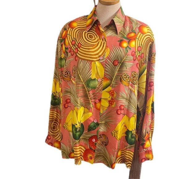 Carlisle Tropical Banana Multicolor Silk VTG Shirt Size 16 Rare - Picture 2 of 11